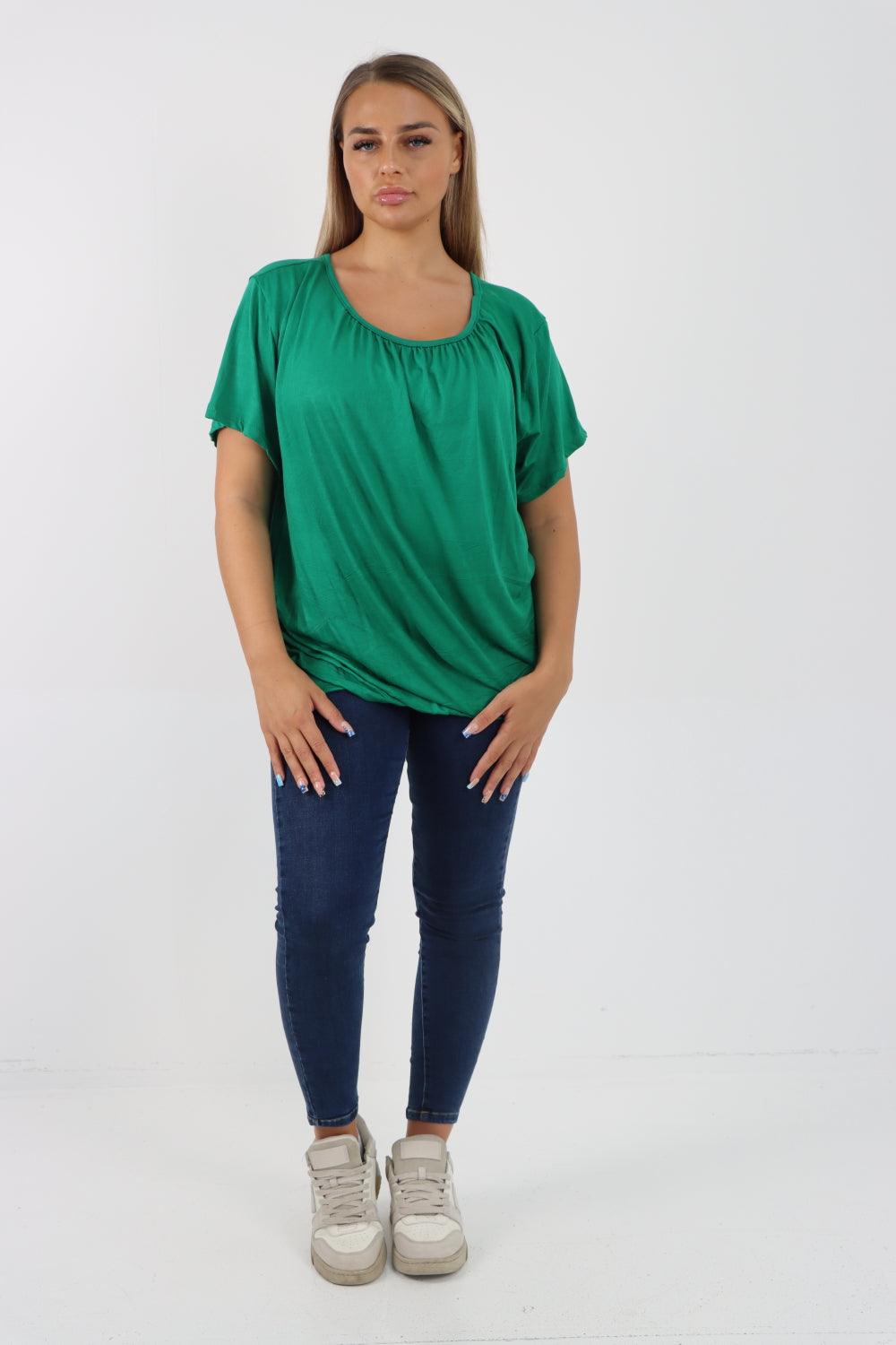 Bubble Hem Stretchy Short Sleeve Top - Lashra Fashion