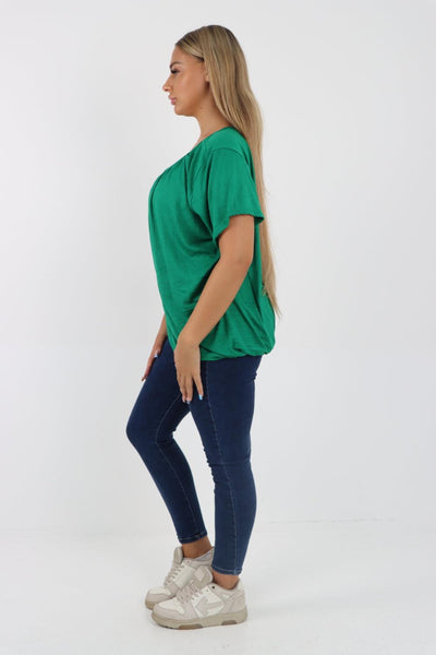 Bubble Hem Stretchy Short Sleeve Top - Lashra Fashion