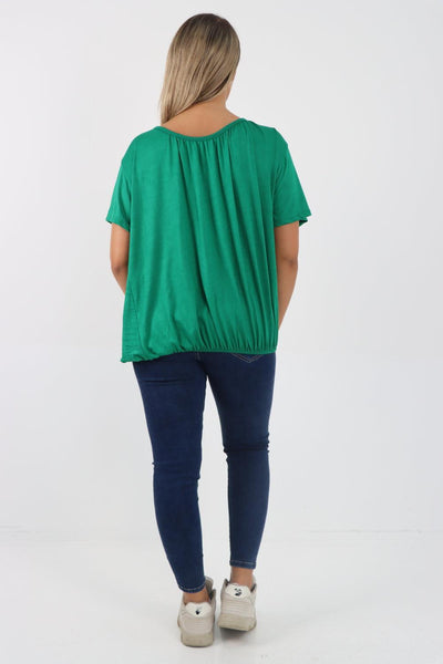 Bubble Hem Stretchy Short Sleeve Top - Lashra Fashion