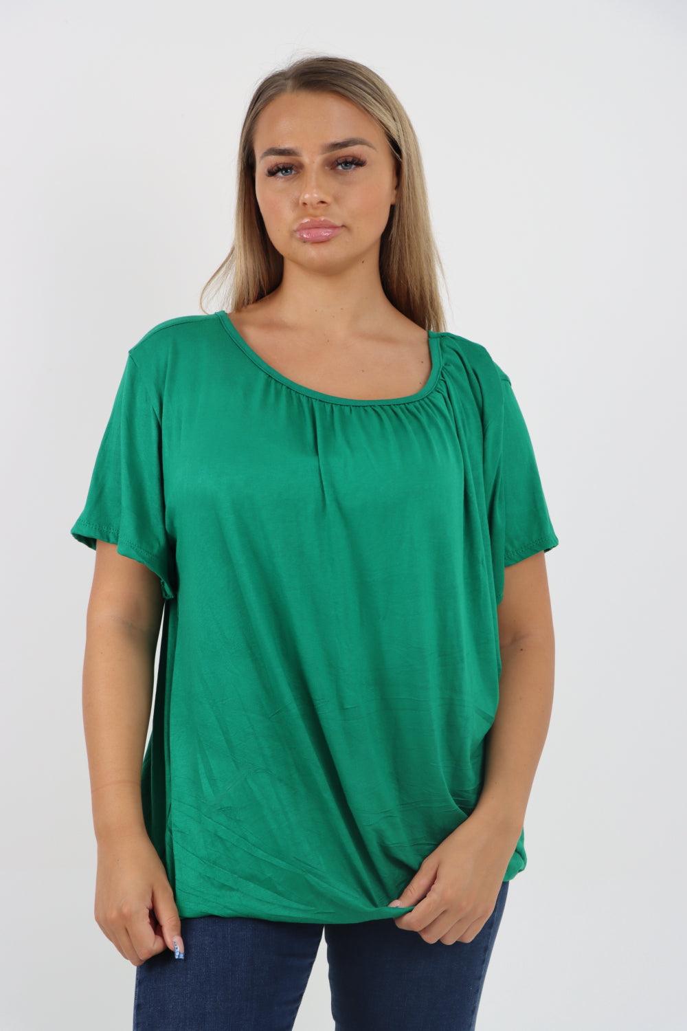 Bubble Hem Stretchy Short Sleeve Top - Lashra Fashion