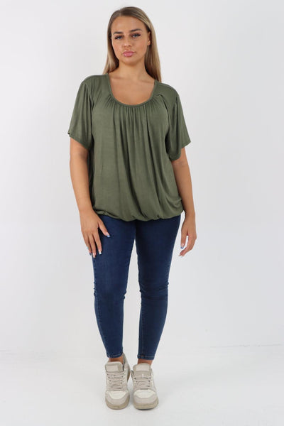 Bubble Hem Stretchy Short Sleeve Top - Lashra Fashion