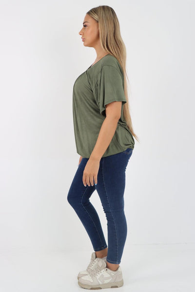 Bubble Hem Stretchy Short Sleeve Top - Lashra Fashion