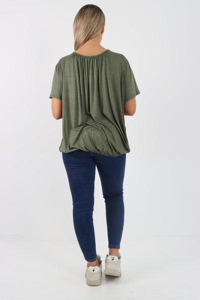 Bubble Hem Stretchy Short Sleeve Top - Lashra Fashion