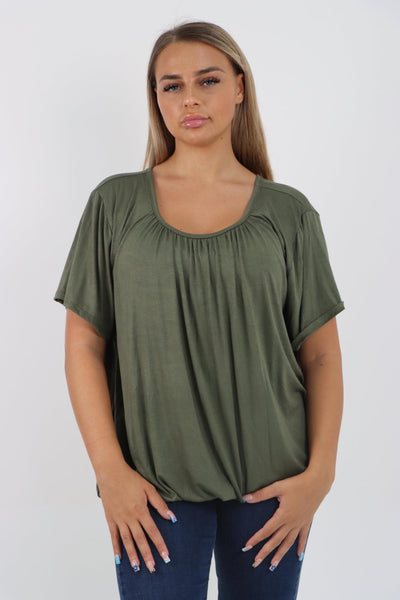 Bubble Hem Stretchy Short Sleeve Top - Lashra Fashion