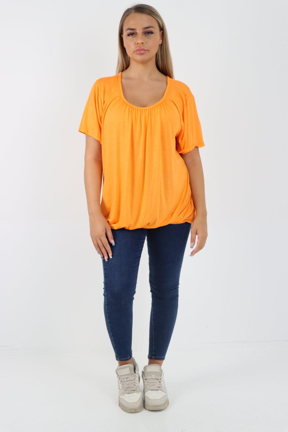 Bubble Hem Stretchy Short Sleeve Top - Lashra Fashion