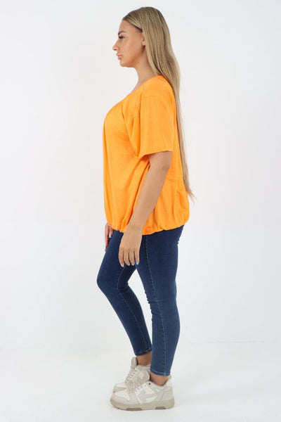 Bubble Hem Stretchy Short Sleeve Top - Lashra Fashion