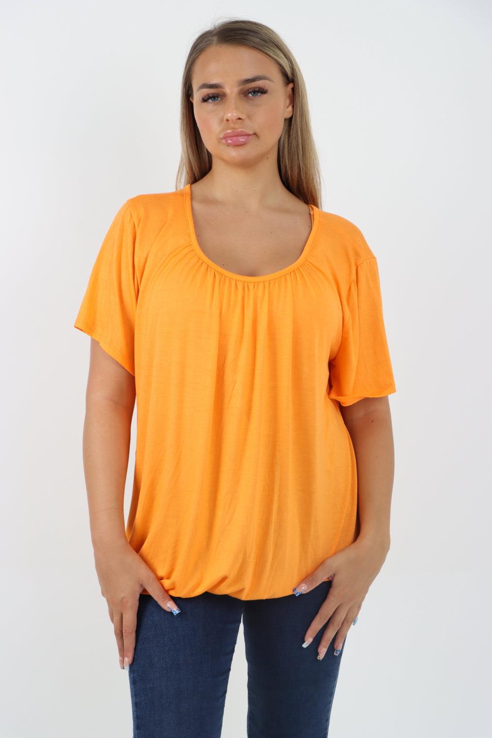 Bubble Hem Stretchy Short Sleeve Top - Lashra Fashion