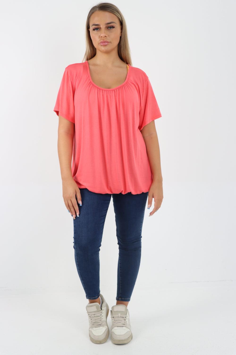 Bubble Hem Stretchy Short Sleeve Top - Lashra Fashion