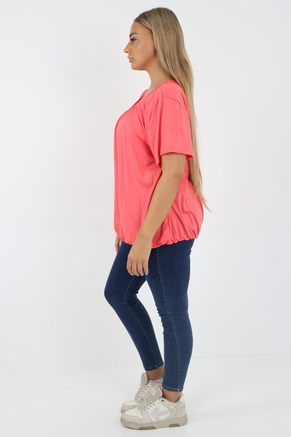 Bubble Hem Stretchy Short Sleeve Top - Lashra Fashion