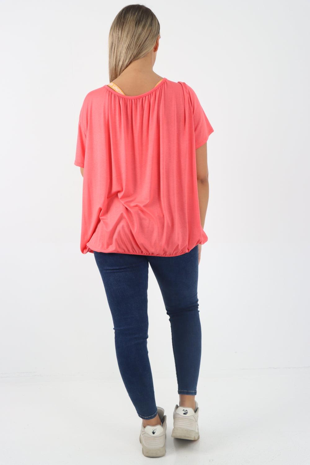 Bubble Hem Stretchy Short Sleeve Top - Lashra Fashion