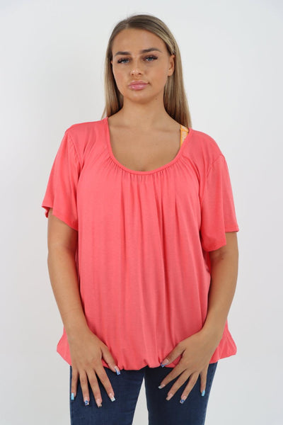 Bubble Hem Stretchy Short Sleeve Top - Lashra Fashion