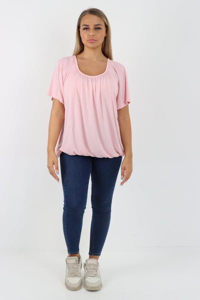 Bubble Hem Stretchy Short Sleeve Top - Lashra Fashion