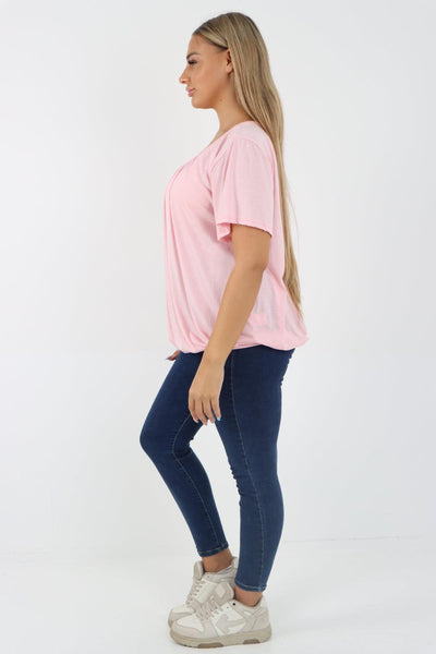 Bubble Hem Stretchy Short Sleeve Top - Lashra Fashion