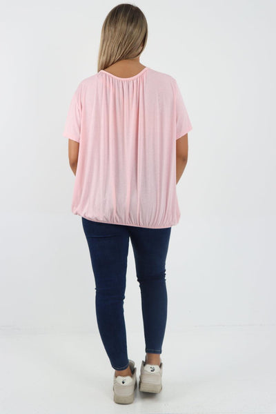 Bubble Hem Stretchy Short Sleeve Top - Lashra Fashion