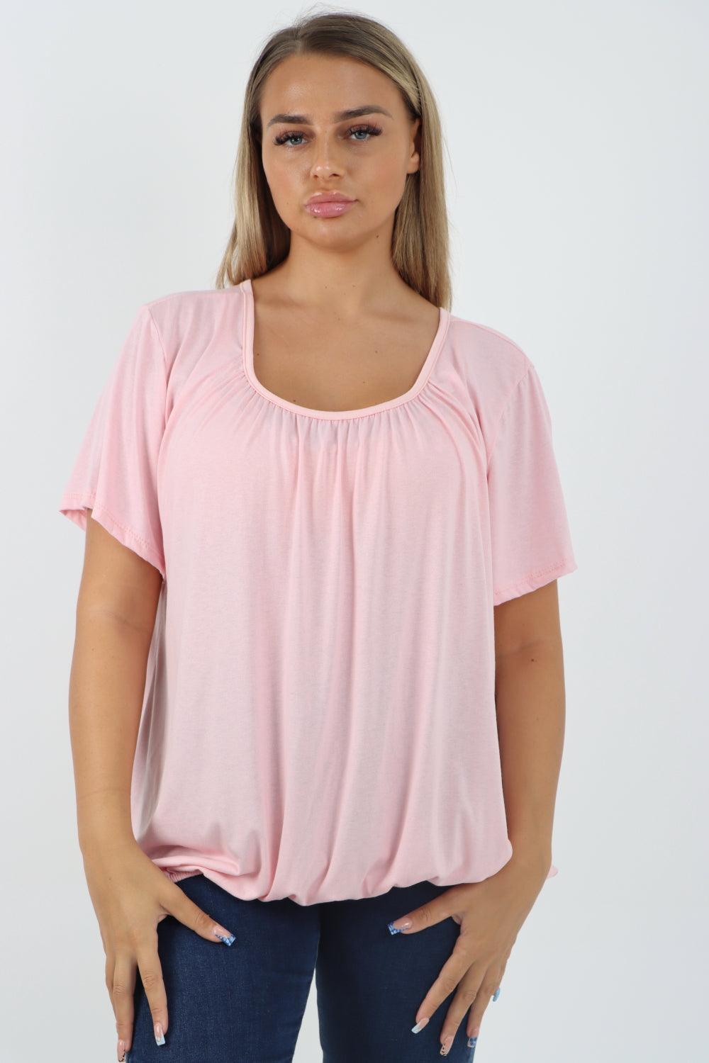 Bubble Hem Stretchy Short Sleeve Top - Lashra Fashion