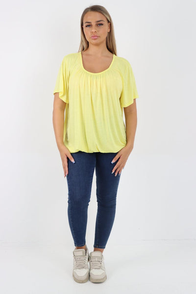 Bubble Hem Stretchy Short Sleeve Top - Lashra Fashion