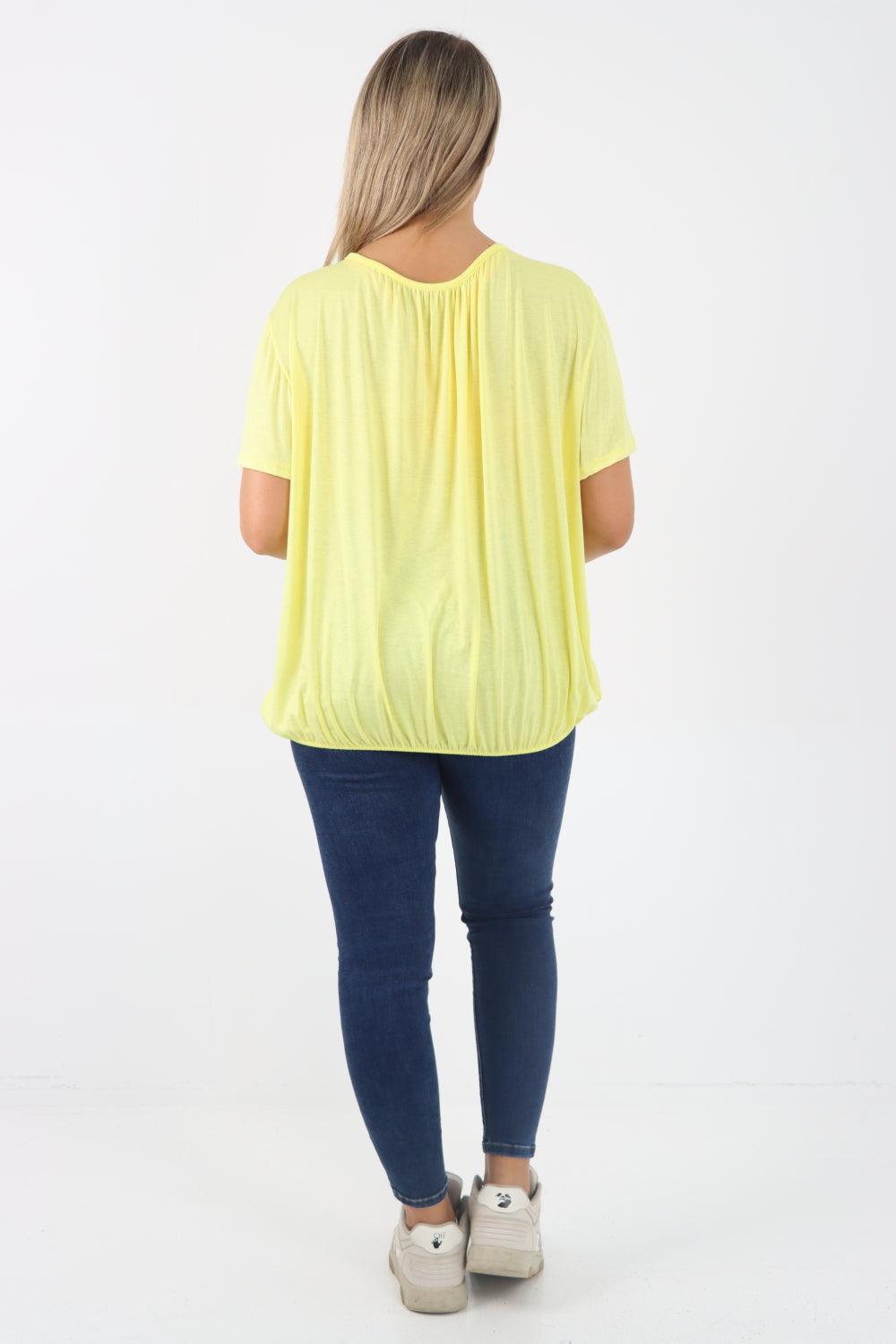 Bubble Hem Stretchy Short Sleeve Top - Lashra Fashion