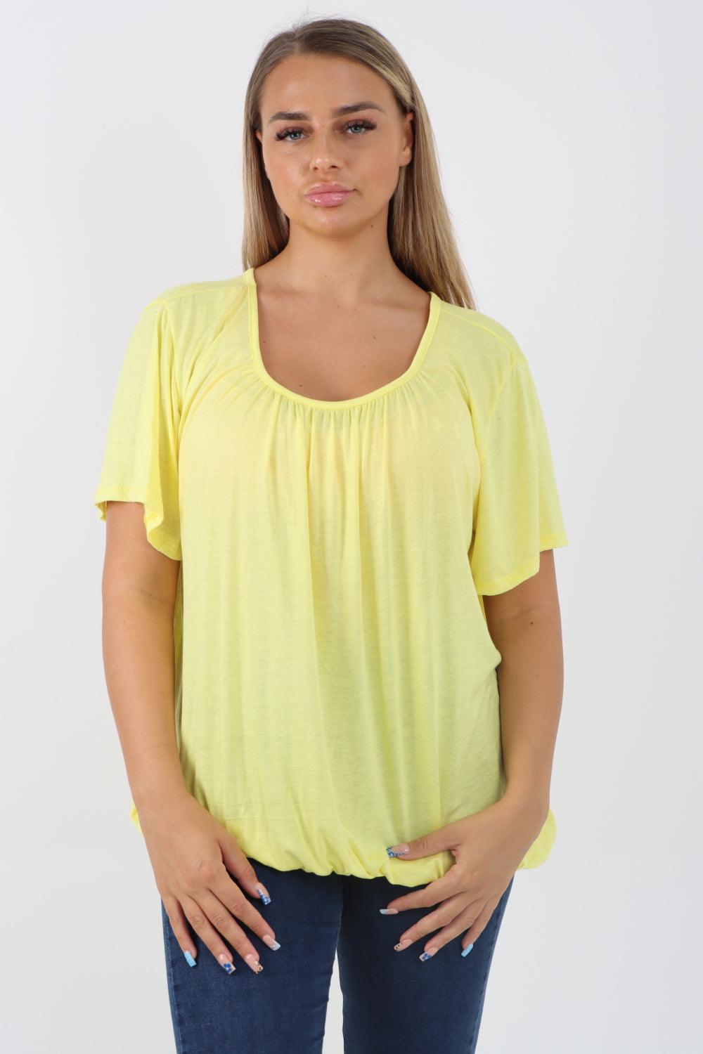 Bubble Hem Stretchy Short Sleeve Top - Lashra Fashion