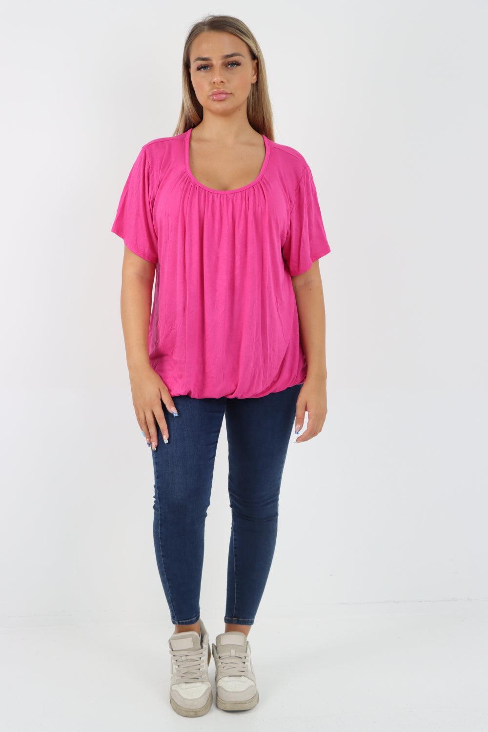 Bubble Hem Stretchy Short Sleeve Top - Lashra Fashion