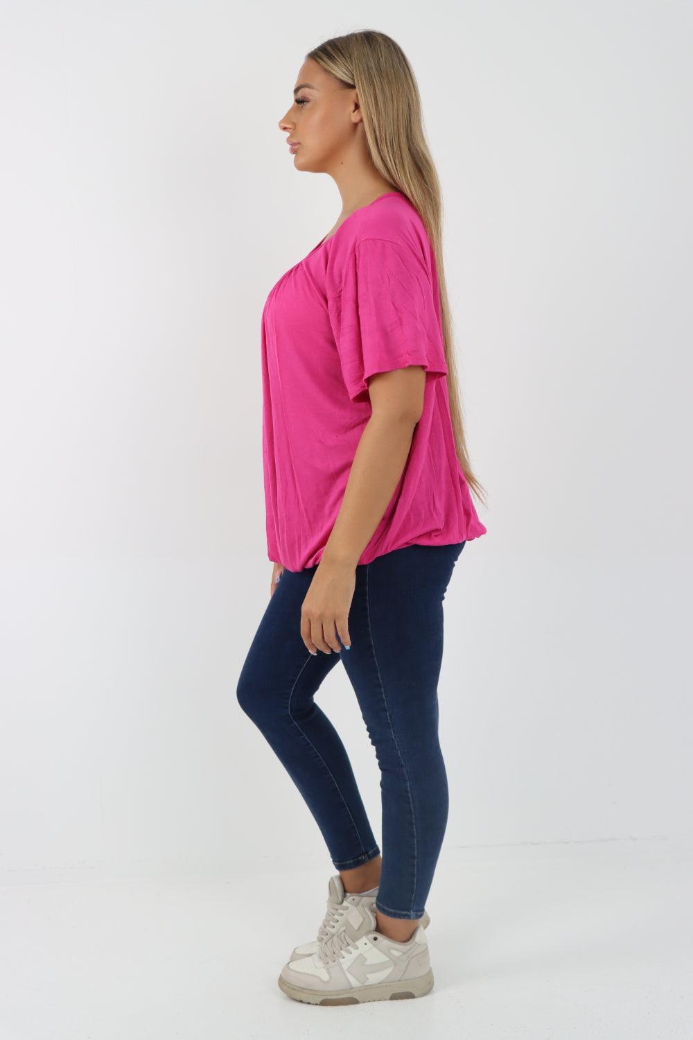 Bubble Hem Stretchy Short Sleeve Top - Lashra Fashion