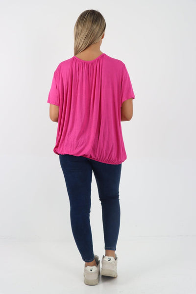 Bubble Hem Stretchy Short Sleeve Top - Lashra Fashion