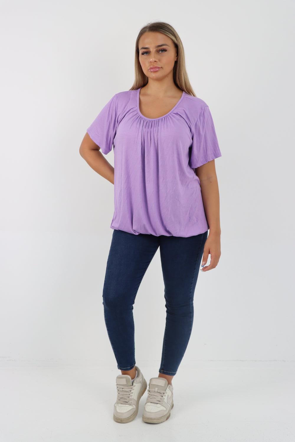 Bubble Hem Stretchy Short Sleeve Top - Lashra Fashion