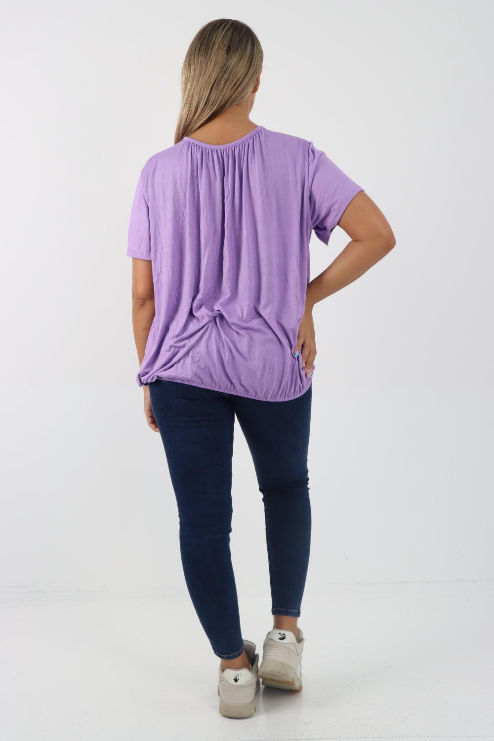 Bubble Hem Stretchy Short Sleeve Top - Lashra Fashion