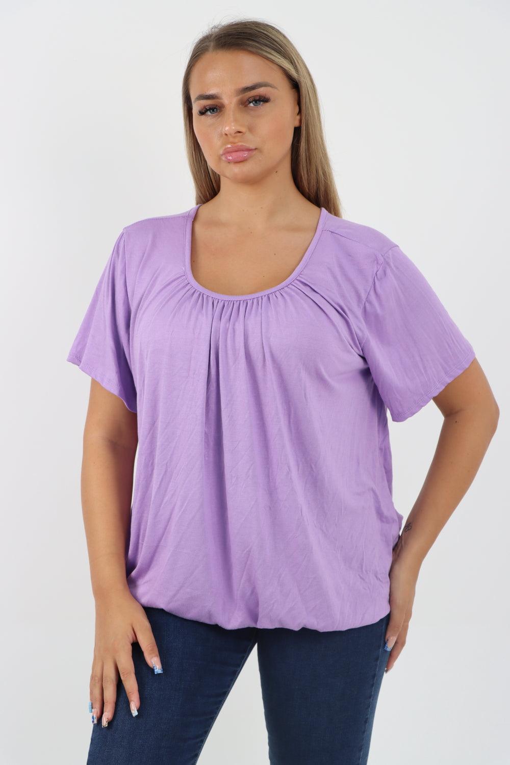 Bubble Hem Stretchy Short Sleeve Top - Lashra Fashion