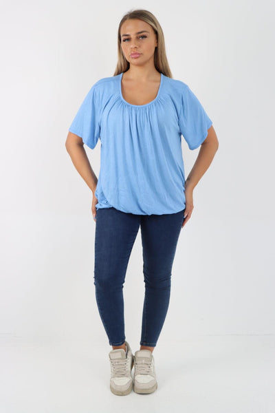 Bubble Hem Stretchy Short Sleeve Top - Lashra Fashion