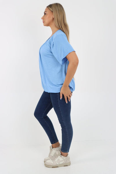 Bubble Hem Stretchy Short Sleeve Top - Lashra Fashion