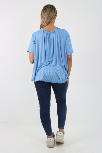 Bubble Hem Stretchy Short Sleeve Top - Lashra Fashion