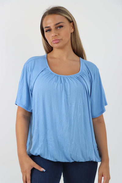 Bubble Hem Stretchy Short Sleeve Top - Lashra Fashion