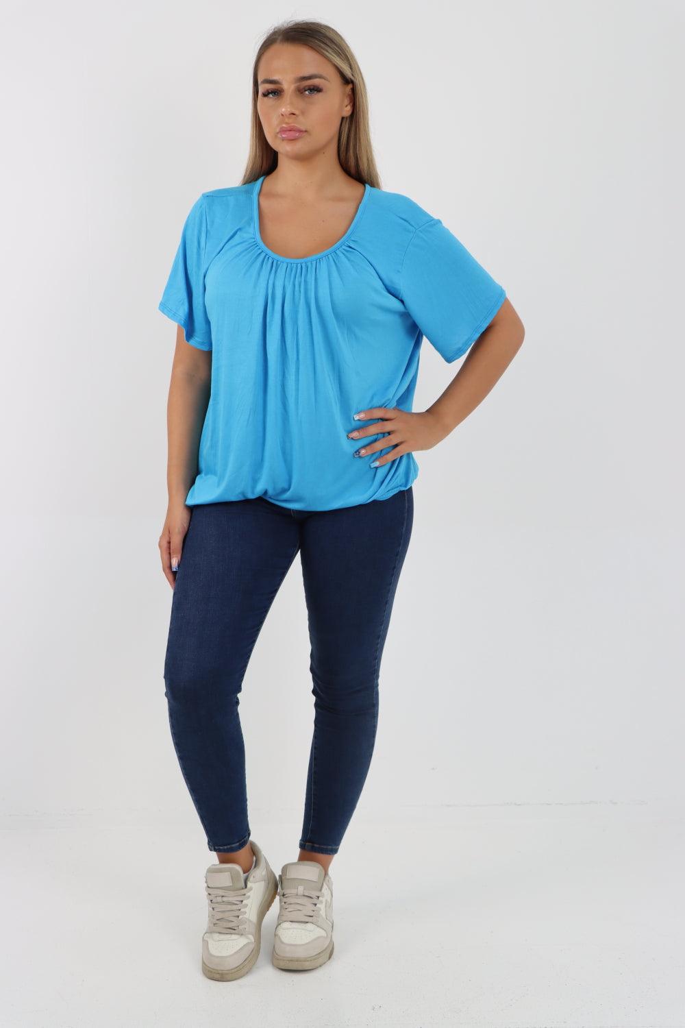 Bubble Hem Stretchy Short Sleeve Top - Lashra Fashion