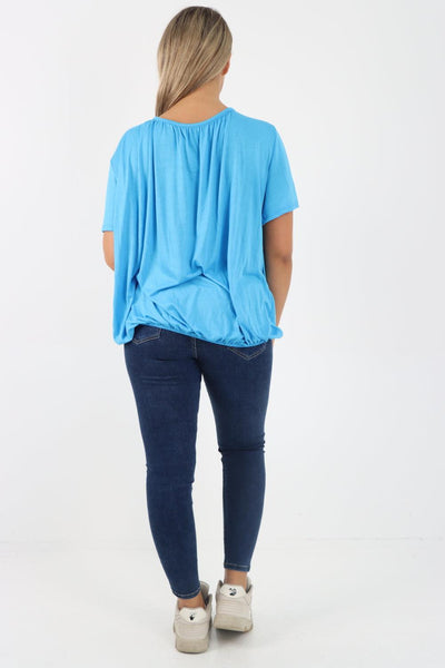 Bubble Hem Stretchy Short Sleeve Top - Lashra Fashion