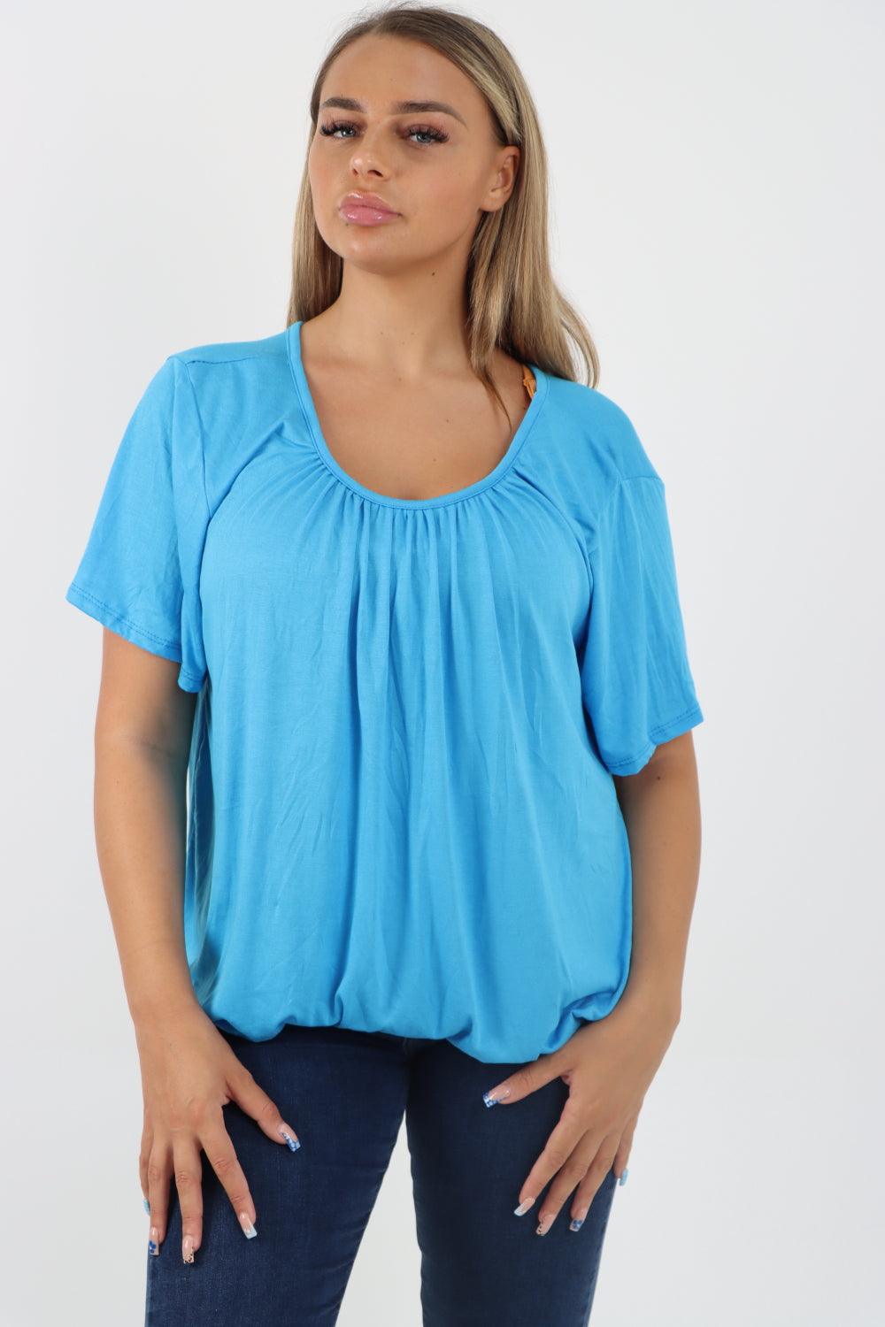 Bubble Hem Stretchy Short Sleeve Top - Lashra Fashion