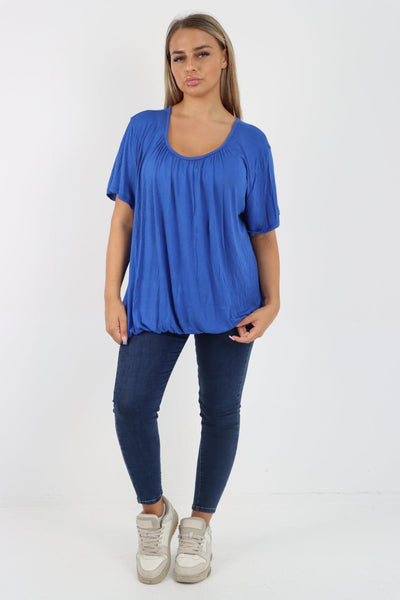 Bubble Hem Stretchy Short Sleeve Top - Lashra Fashion