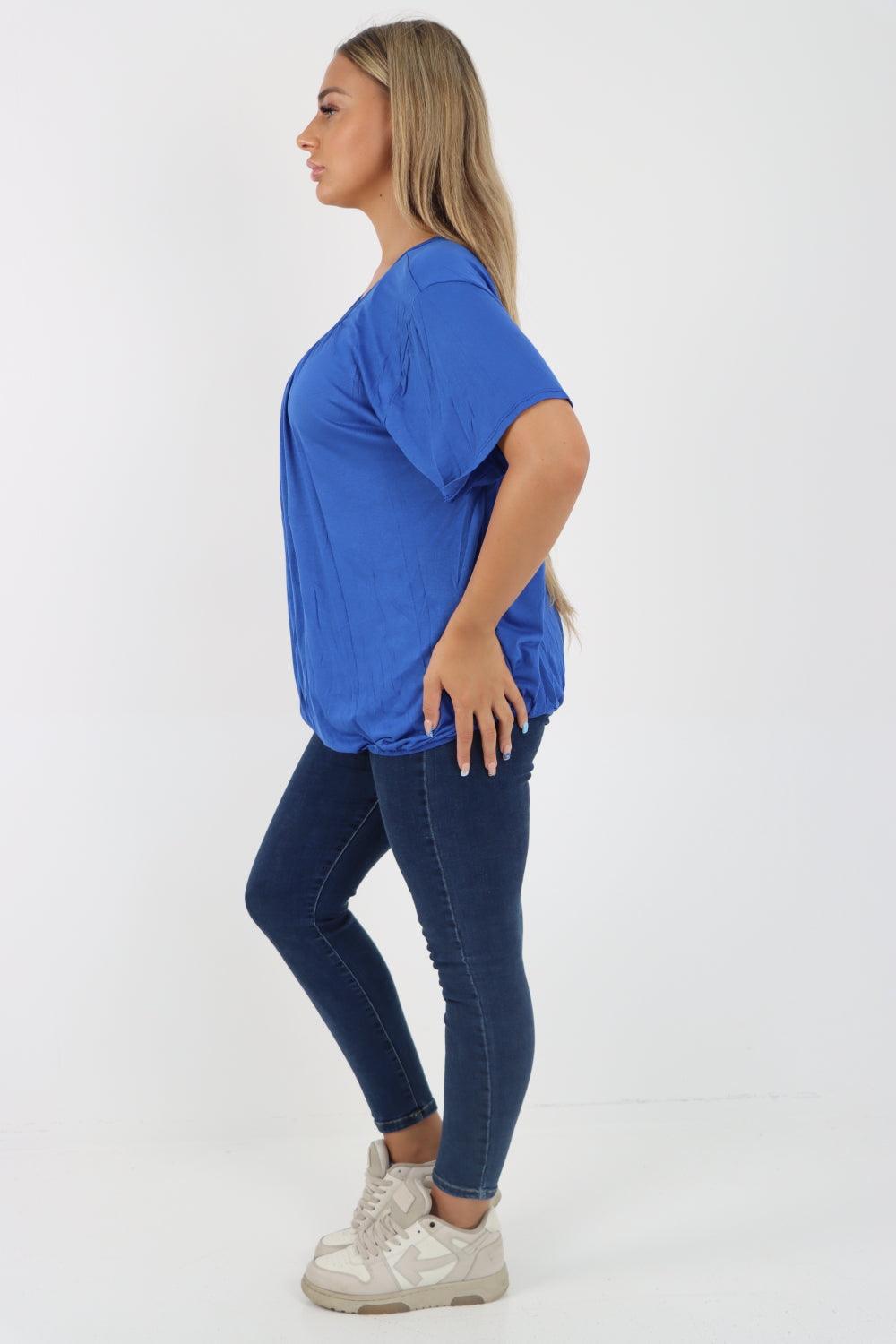 Bubble Hem Stretchy Short Sleeve Top - Lashra Fashion