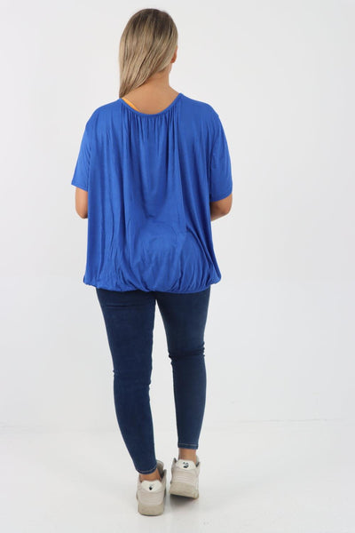 Bubble Hem Stretchy Short Sleeve Top - Lashra Fashion