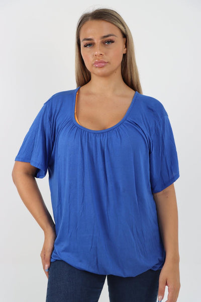 Bubble Hem Stretchy Short Sleeve Top - Lashra Fashion