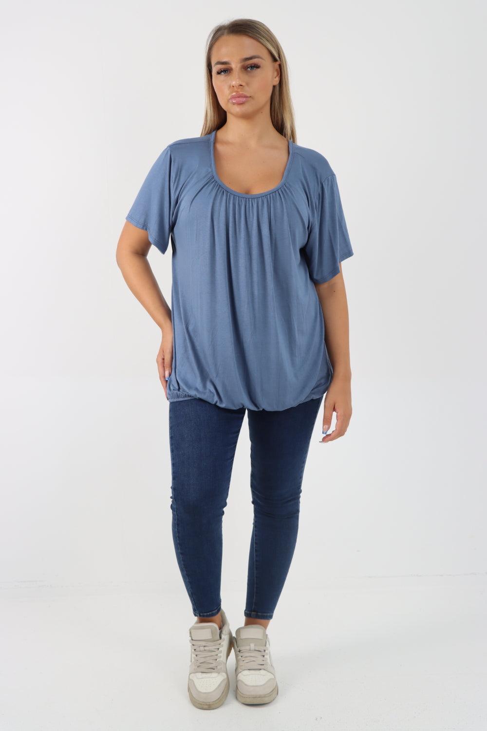 Bubble Hem Stretchy Short Sleeve Top - Lashra Fashion