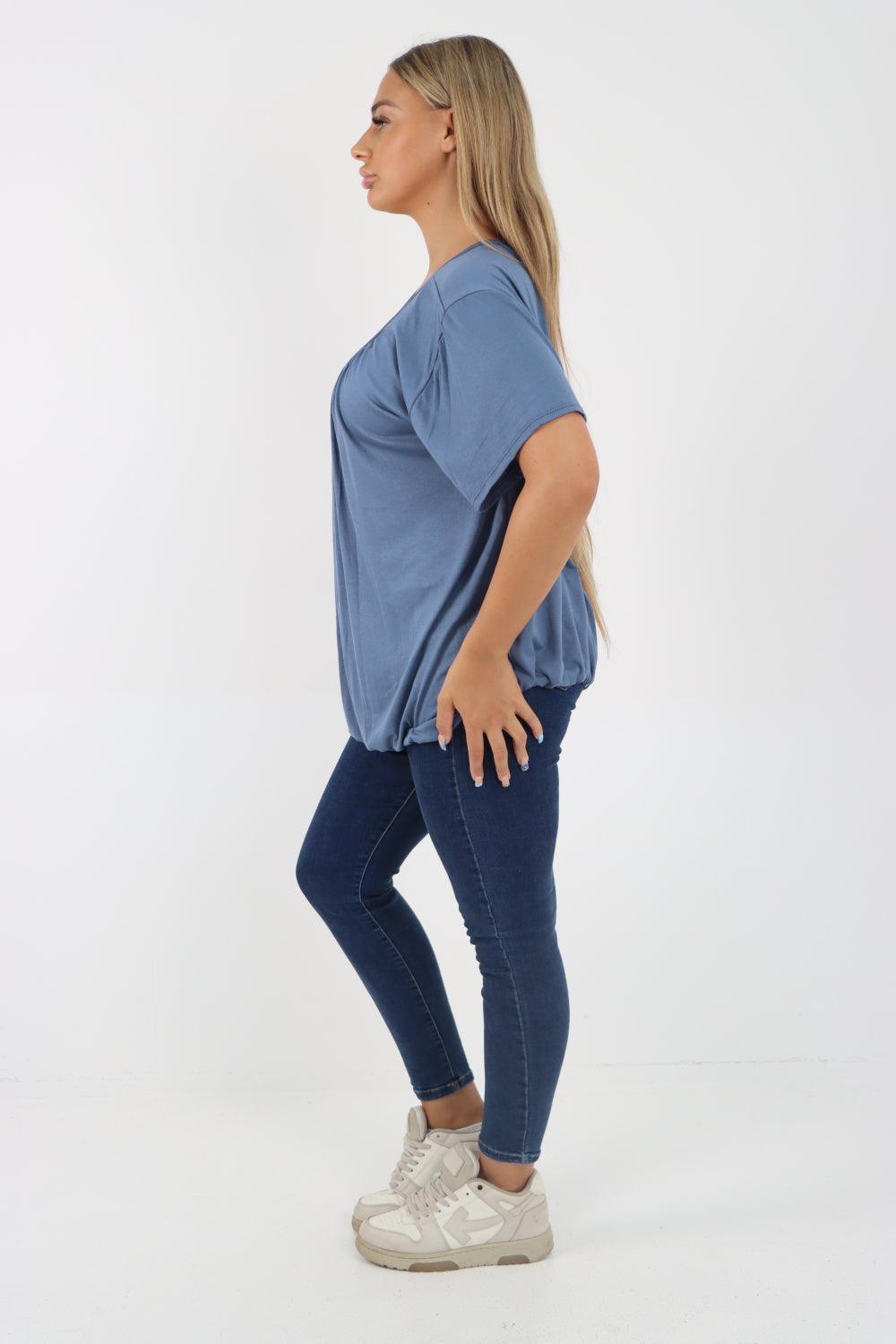 Bubble Hem Stretchy Short Sleeve Top - Lashra Fashion