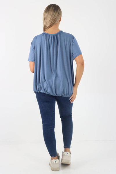 Bubble Hem Stretchy Short Sleeve Top - Lashra Fashion