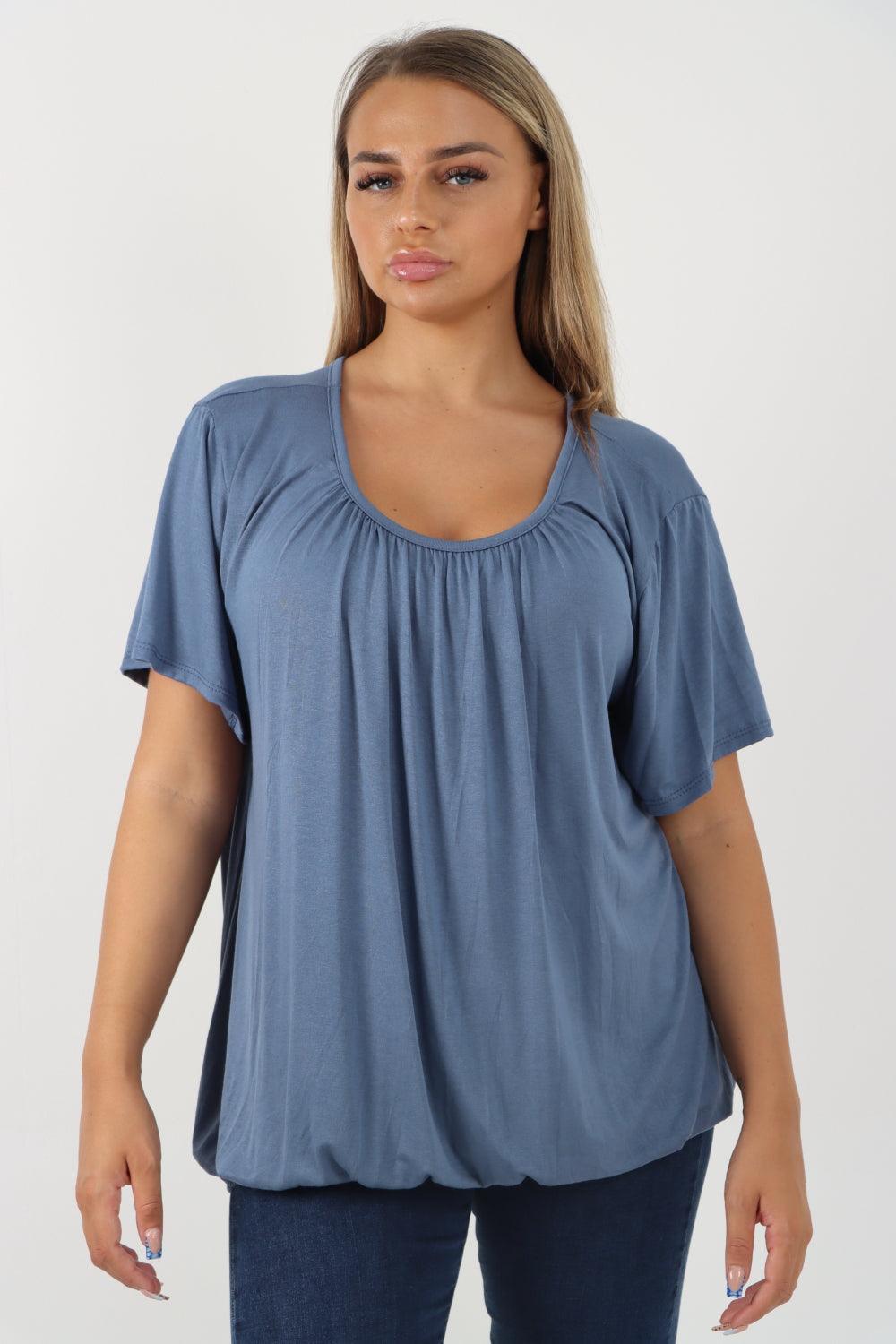 Bubble Hem Stretchy Short Sleeve Top - Lashra Fashion