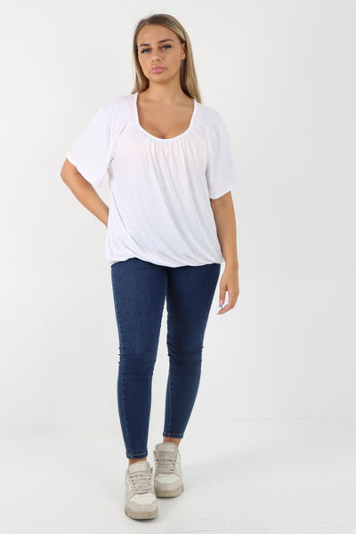 Bubble Hem Stretchy Short Sleeve Top - Lashra Fashion