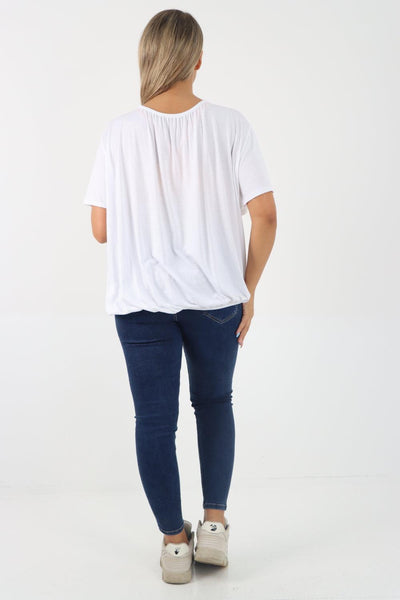 Bubble Hem Stretchy Short Sleeve Top - Lashra Fashion