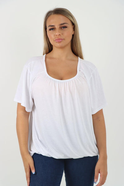 Bubble Hem Stretchy Short Sleeve Top - Lashra Fashion