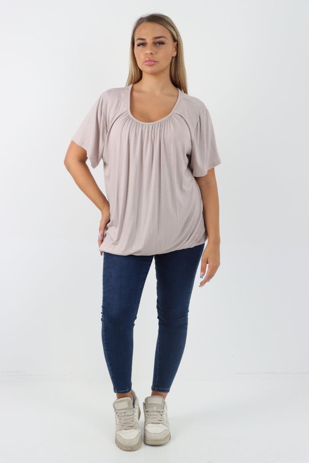 Bubble Hem Stretchy Short Sleeve Top - Lashra Fashion