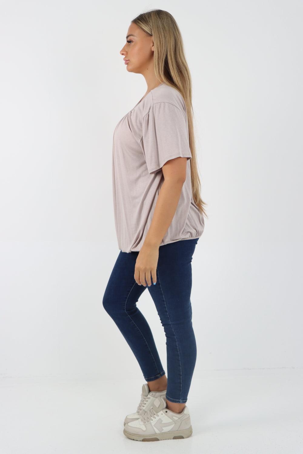 Bubble Hem Stretchy Short Sleeve Top - Lashra Fashion