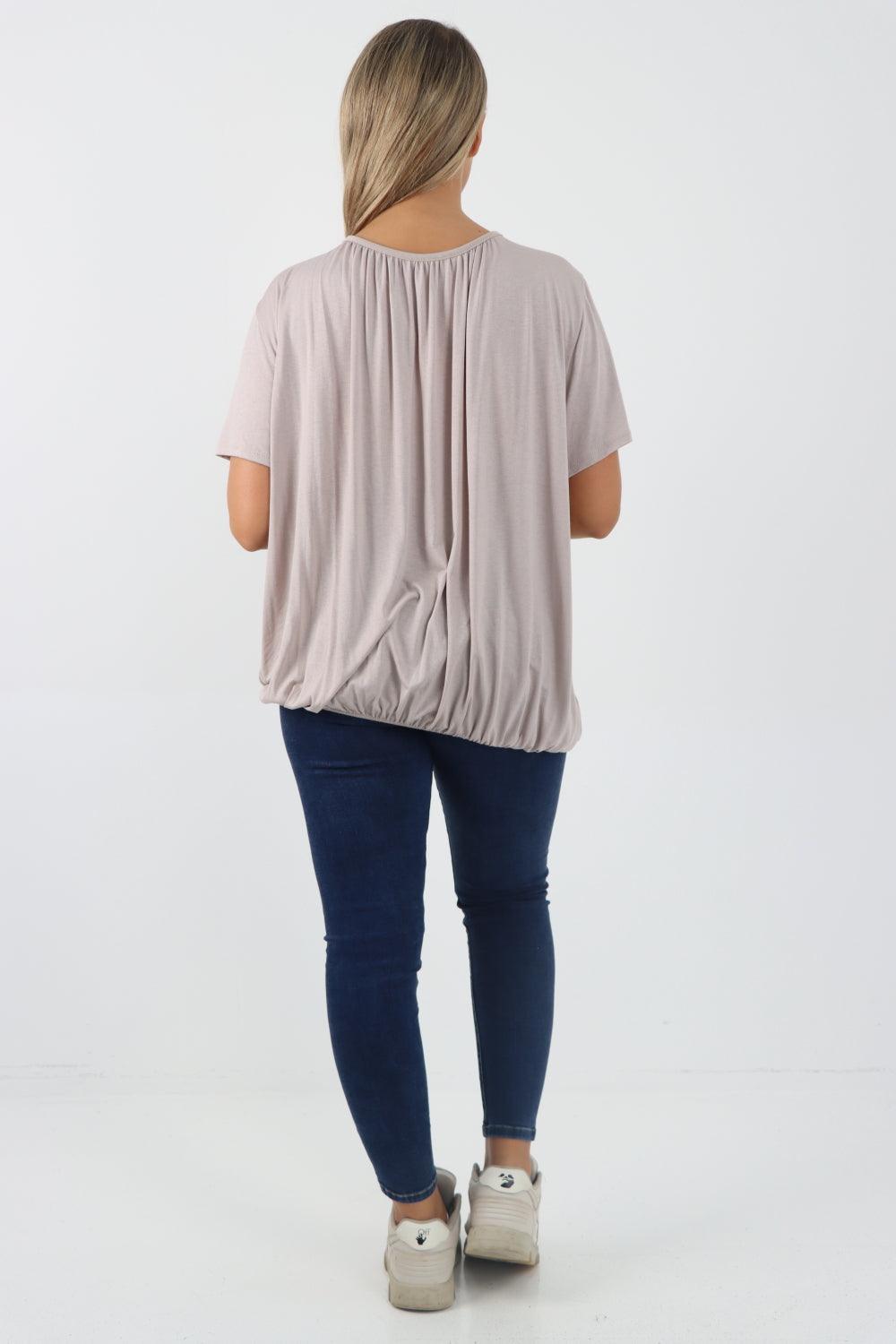 Bubble Hem Stretchy Short Sleeve Top - Lashra Fashion