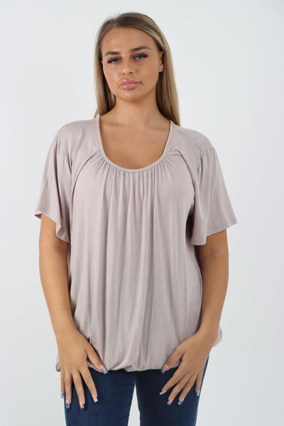 Bubble Hem Stretchy Short Sleeve Top - Lashra Fashion